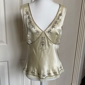 SOLD - Beaded Silk Sleeveless V-Neck Blouse